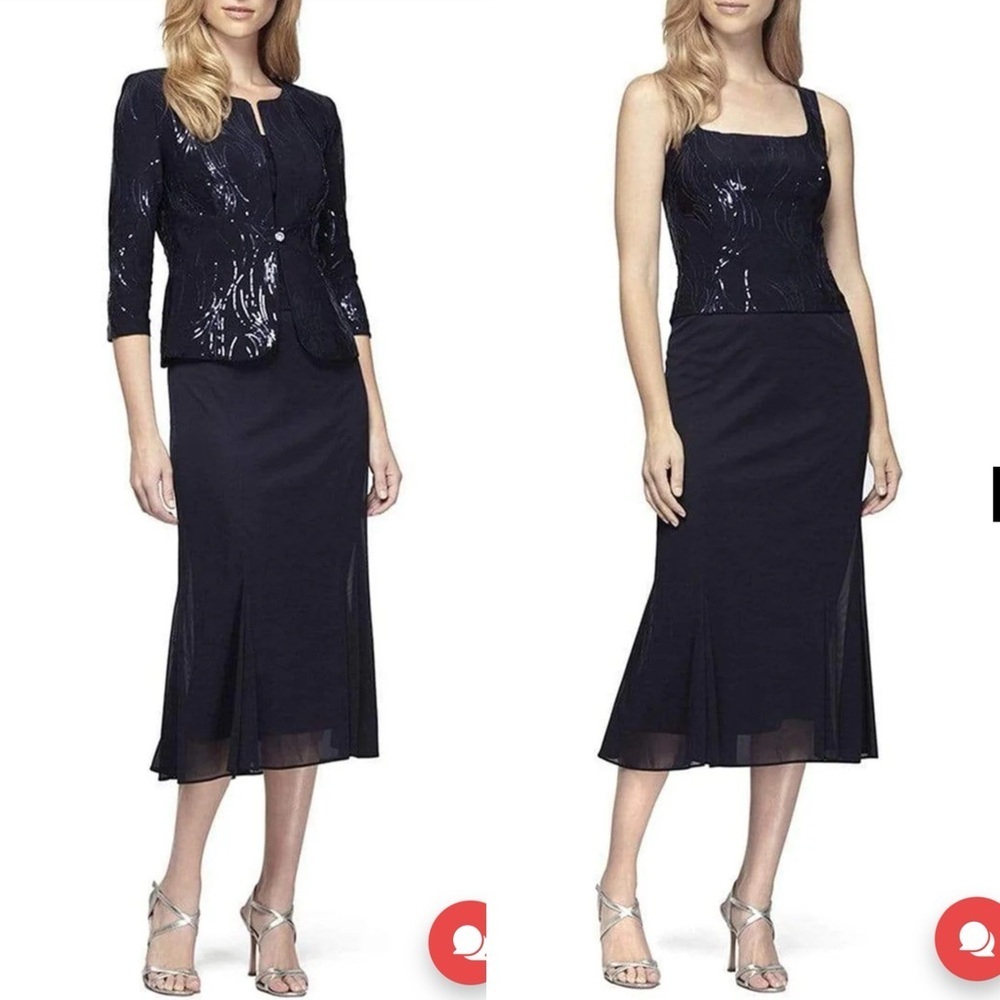 New Alex Evenings - Sz 14 196267 Chiffon Dress with Sequin Embellished Jacket